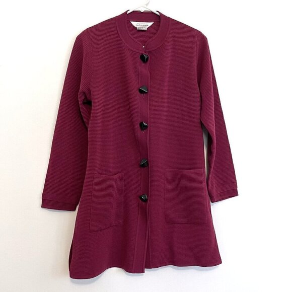 EXCLUSIVELY MISOOK Berry Raspberry Ribbed Knit Long Cardigan Sweater / Coatigan - Picture 1 of 12